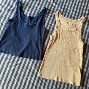 Brandy Melville Navy Blue & Mustard Ribbed Tank Tops